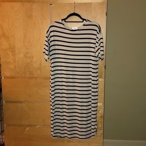 White and Black Striped Shirt Dress